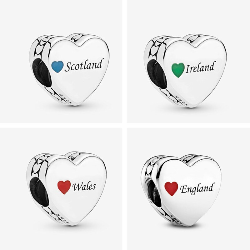 S925 Ireland, Wales,England, Scotland Love Heart Charms DIY Original Woman Jewelry Birthday
