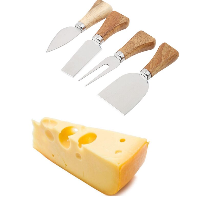 Brætsæt bambus træ skaft ostekniv udskærer sæt køkken madlavningsværktøj osteskærer knive ostejern 4 stk/sæt