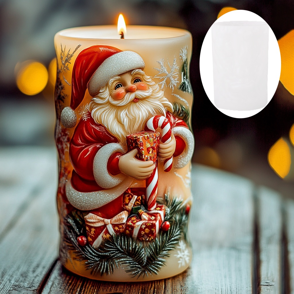 Stampo in silicone per candela cilindrica in rilievo di Babbo Natale, zucchero a bastone, stampi in gesso in resina cilindrica in rilievo di Babbo Natale, regalo di Natale