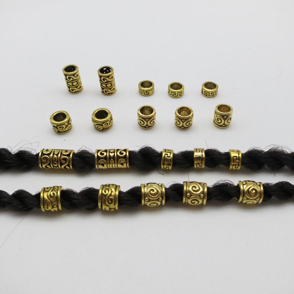 10 teile/paket Antike Gold Wikinger haar flechten furcht dreadlock Bart perlen ringe rohr für mädchen frauen männer Frisuren Zubehör