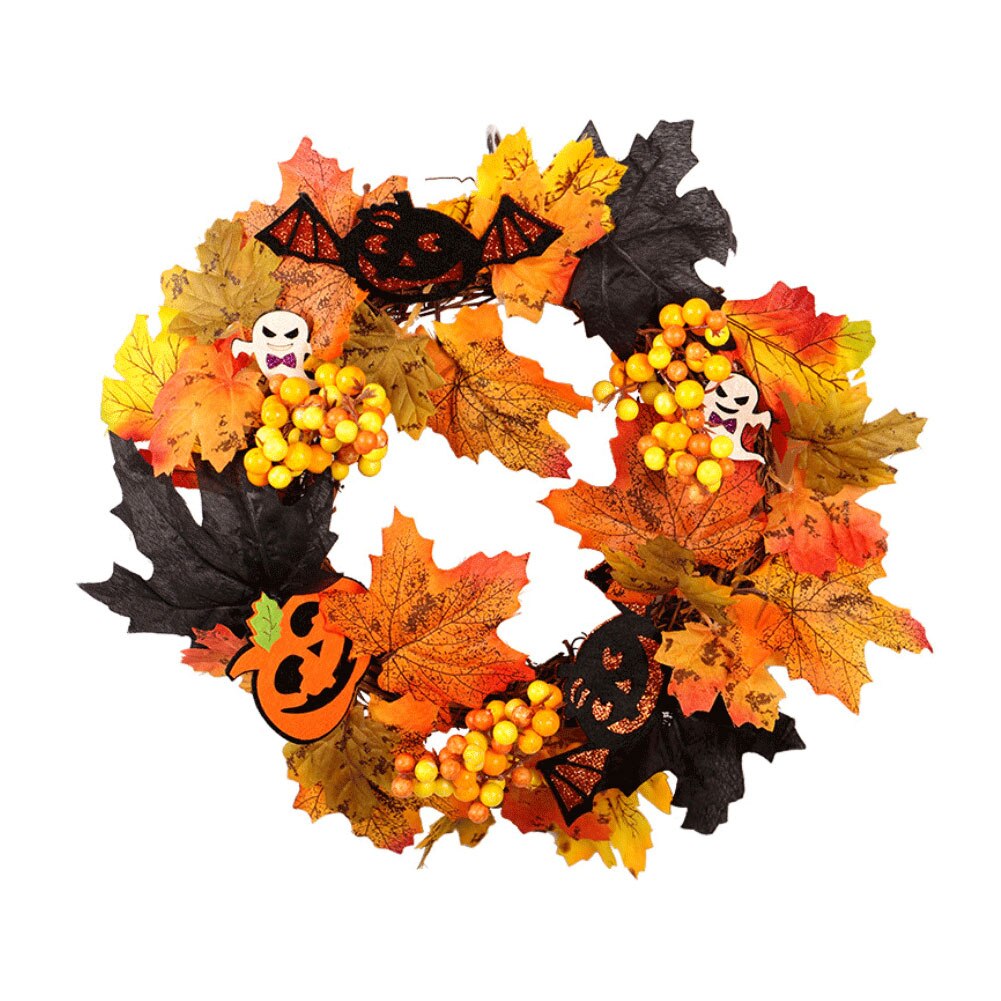 Maple Leaf Krans Herfst Kunstmatige Esdoornblad Deur Krans Voor Halloween Decorwreath Graan Oogst Krans Tarwe Guirlande: A