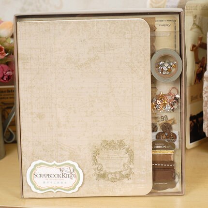 Eno Greeting Retro Complete Scrapbook Kit Set Scrapbooking DIY Photo Album with Vintage Page Kits: SRB01