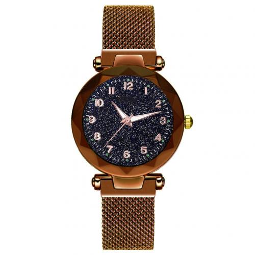 Women watch wild Starry Round Dial sky numeral Milan Magnetic Clasp Ladies Geometric Roman Numeral Quartz Analog Watch: Coffee