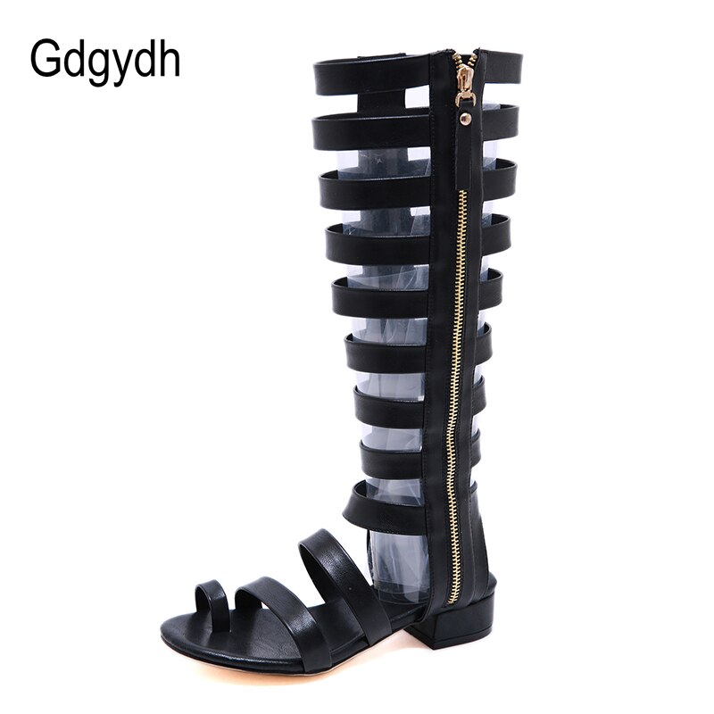 Gdgydh Gothic Shoes Woman Block Heels Over the Knee Boots For Summer Ankle Strap Black Leather Gladiator Shoes Women
