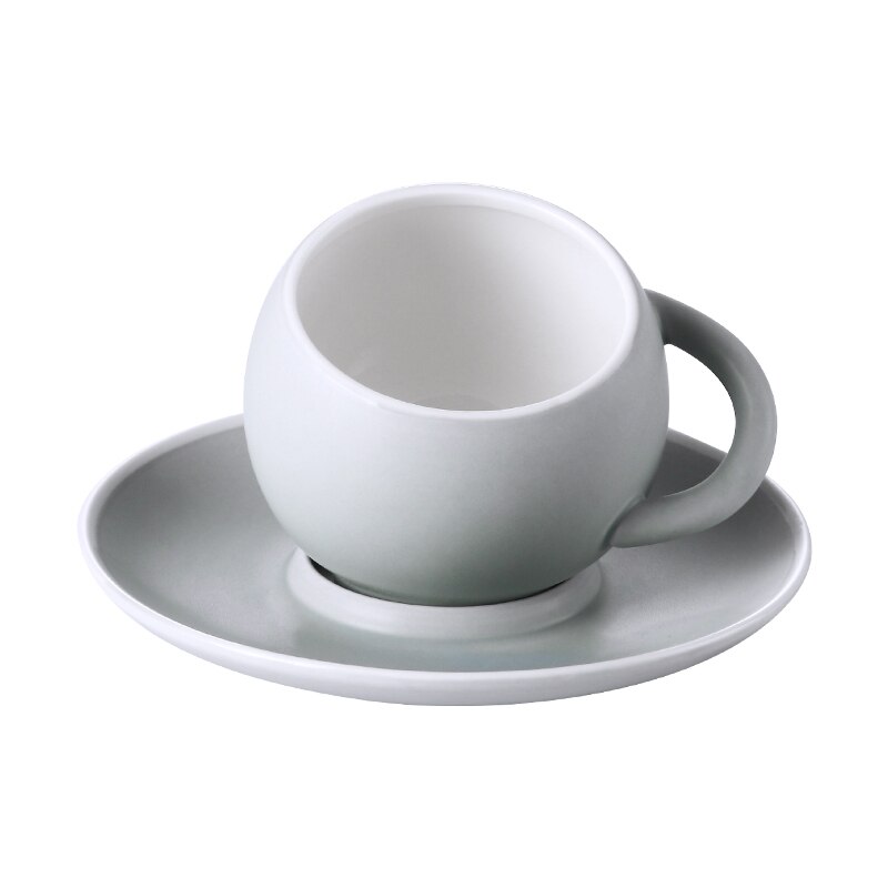 Taza de café esférica y platillos de cerámica para el hogar, tazas de té de porcelana de Color sólido mate hechas a mano, de para beber en el hogar: M04   Gray