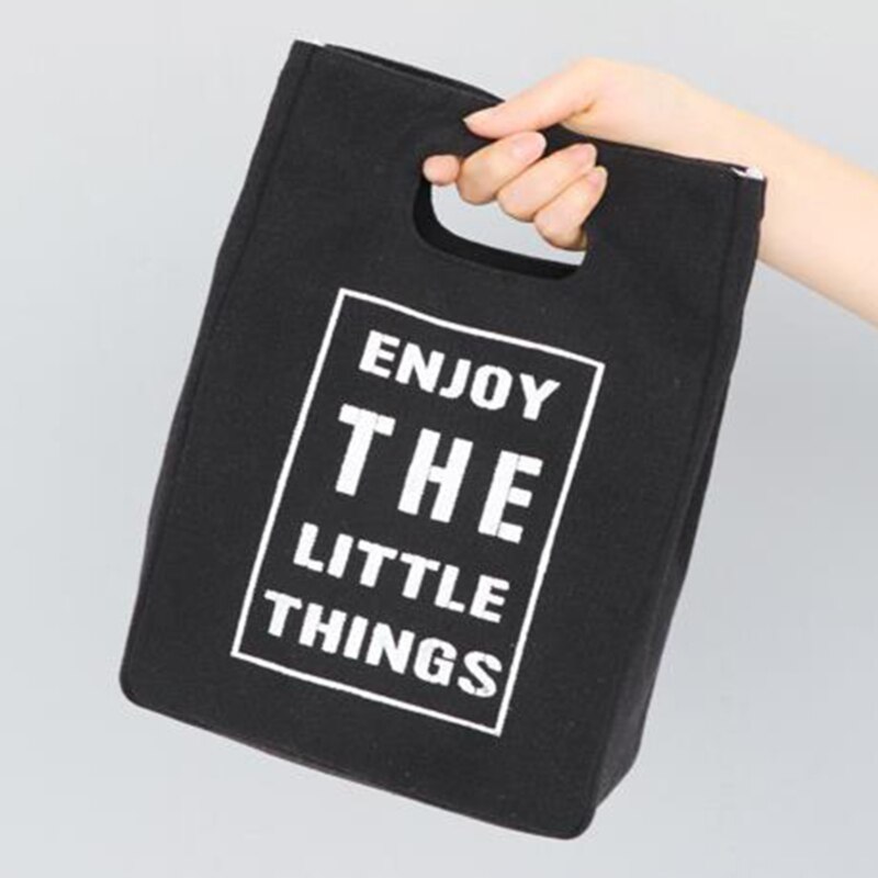 Cotton Canvas Lunch Box Insulation Bag Picnic Bag Simple Letter Type Large Capacity Multi-Purpose Cloth Bag Foods Organizer