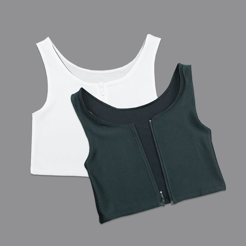 Korsett flat bryst perm glidelås kort korsett les bh sommer komfortabel brystperm trans vest s -3xl crop topper bambus kull