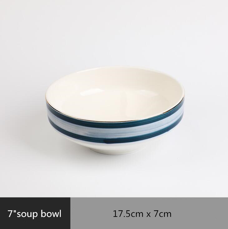 Gilt Rim Blue Gradient Dinner Plate Ceramic Kitchen Plate Tableware Set Food Dishes Rice Salad Noodles Bowl Soup Kitchen Tool: 7inch Soup bowl