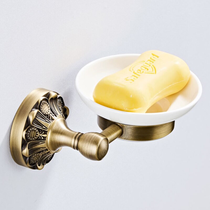 Antieke Badkamer Accessoires Set Brons Vintage Messing Föhn Houder Wc Papier Handdoekenrek Ring Zeep Mand Gewaad Haak Handvaten