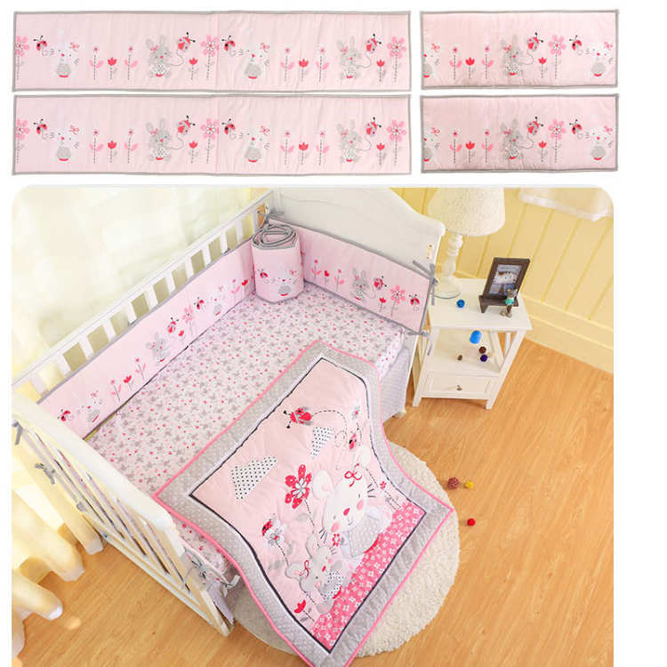 Kit de literie pour berceau de bébé, pare-chocs à volants, aile amovible, animaux de dessin animé, coussin de sécurité pour -né: happy rabbite
