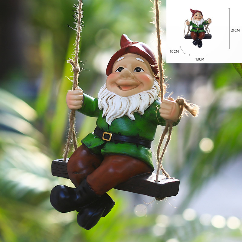 Statua Gnomo Natalizio Su Altalena - Decorazione In Resina Per Giardino, Interni O Albero Di Natale