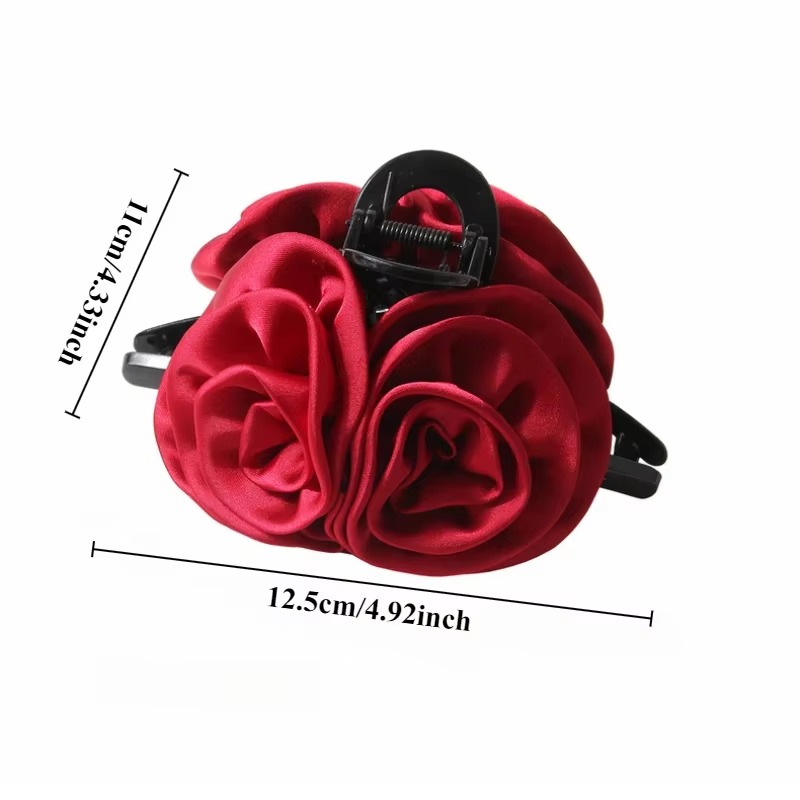 Pinzas en forma de garra para el pelo con flor de Rosa doble francesa para mujeres y niñas, accesorios para el pelo de tiburón hechos a mano de tela sólida satinada Vintage, nuevos