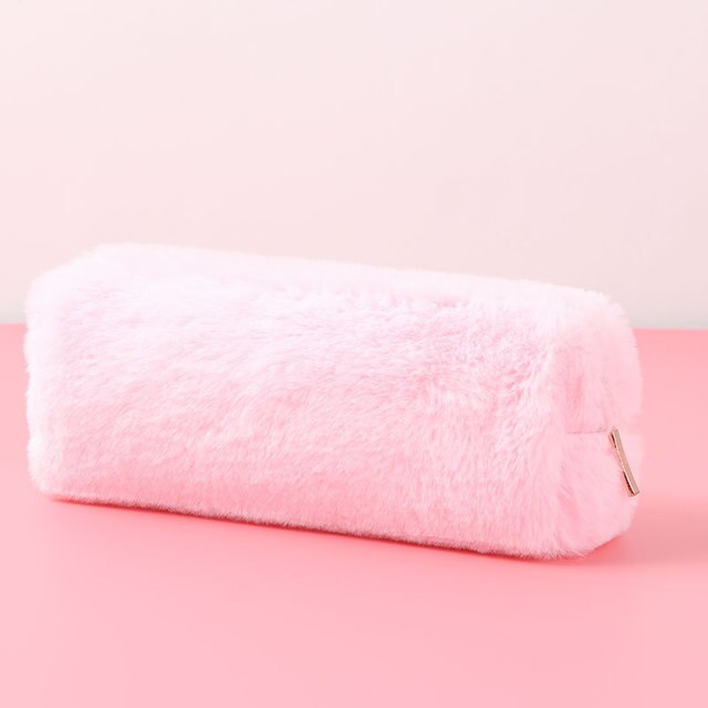 Kawaii Pencil Case Pink Plush Cute Solid Color Pencil Case Pencil Bag Stationery Pencilcase Lovely School Supplies: 307