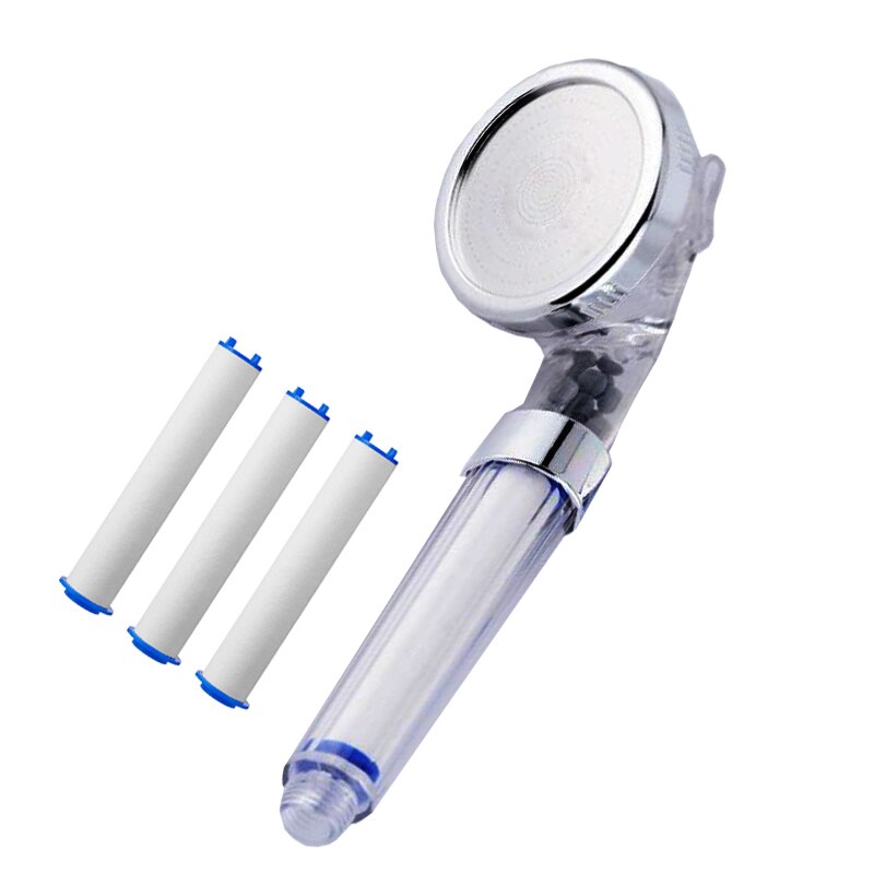 Bath Shower Head High Pressure 3 Modes Spray Negative Ion Activated Balls Beads Bath PP Cotton Filter Handheld Shower Head: Clear and PP