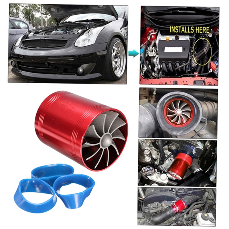 Universal Car Double Turbine Turbo Charger Air Intake Gas Fuel Saver Fan Auto Car Supercharger