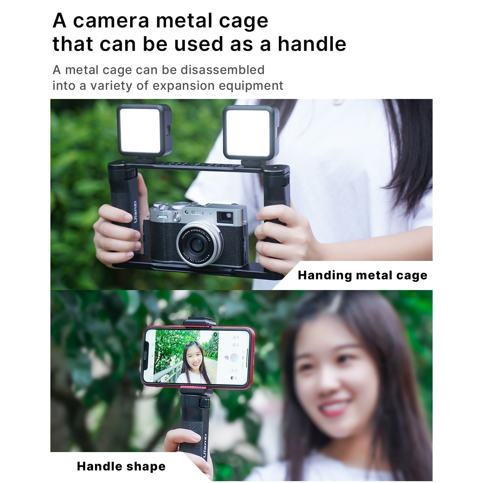 UURig R069 uniwersalny DIY metal wideo klatka szybowa Vlog takielunek ręczny stabilizator z 1/4 Cal śruba podwójne zimne uchwyty robić butów robić aparatu