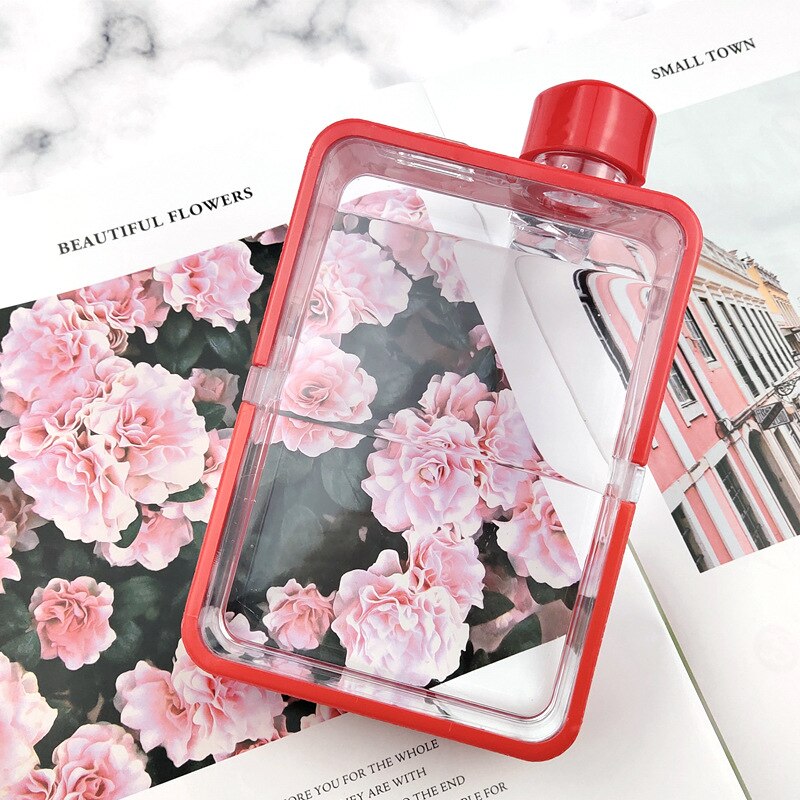 Gourde d'eau carrée Simple et Portable en verre pour hommes et femmes, gourde carrée en papier, pour Fitness, pour sportifs et personnalité, A5: red