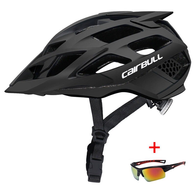 DH vtt tout-terrain casque de vélo avec lunettes de soleil sport respirant vélo casque ultra-léger VTT route casque de vélo: Black / M(52-57)