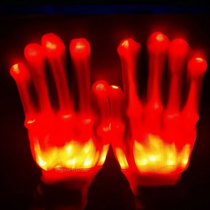Néon LED gants lumineux Halloween fête lumière accessoires lumineux clignotant crâne gants scène Costume de noël fête décor fournitures: Rouge