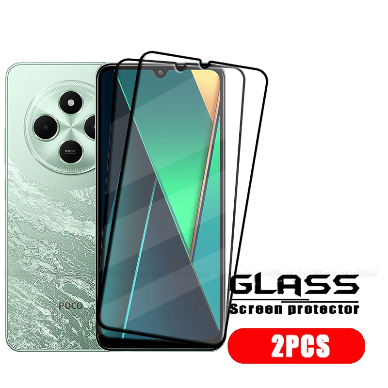 4 Uds para Poco C75 vidrio Xiaomi Poco C75 vidrio templado 9H HD protección de teléfono pegamento de cubierta completa para Protector de pantalla Poco C75 C 75: Azul oscuro