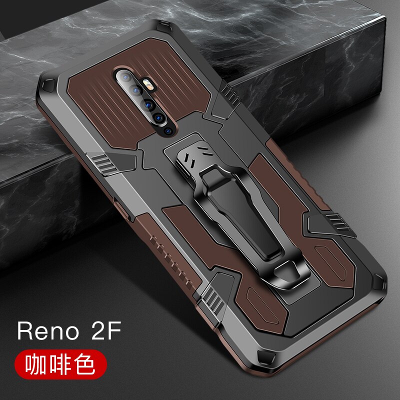 Pancerna obudowa do OPPO RENO 2Z 2F obudowa odporna na wstrząsy futerał na pasek etui na OPPO RENO 2 Z etui F OPPO RENO 2F 2Z Coque Funda capa: For Reno 2z / Brown