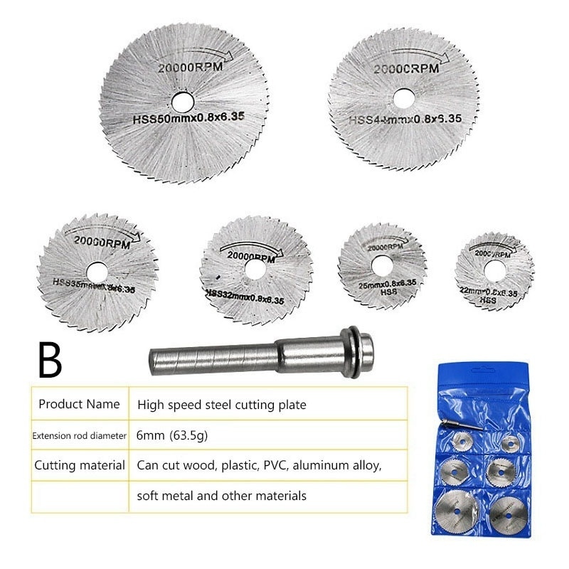 6pc Mini Circular Saw Blade Set HSS Cutting Disc Rotary Tool Accessory for Dremel Compatible Wood Plastic Aluminum Cutting Discs: B