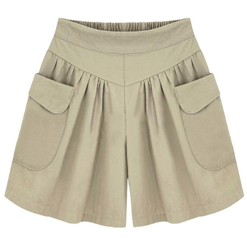 Dameshorts løse åndbare ensfarvede shortsbukser med brede ben til sommer  zj55: 4xl / Khaki