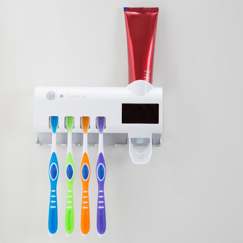 Multifunktionel tandbørste sterilisator husholdningstandbørste sterilisator tørrekasse tandpasta enhed desinfektionsskab  dc12: Hvid