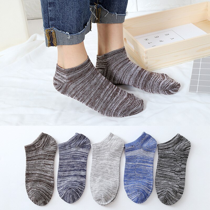 5 Pairs/Lot Men Mixed Color Cotton Socks Free Size Casual No Show Ankle Socks Male Summer Autumn Breathable Socks Men