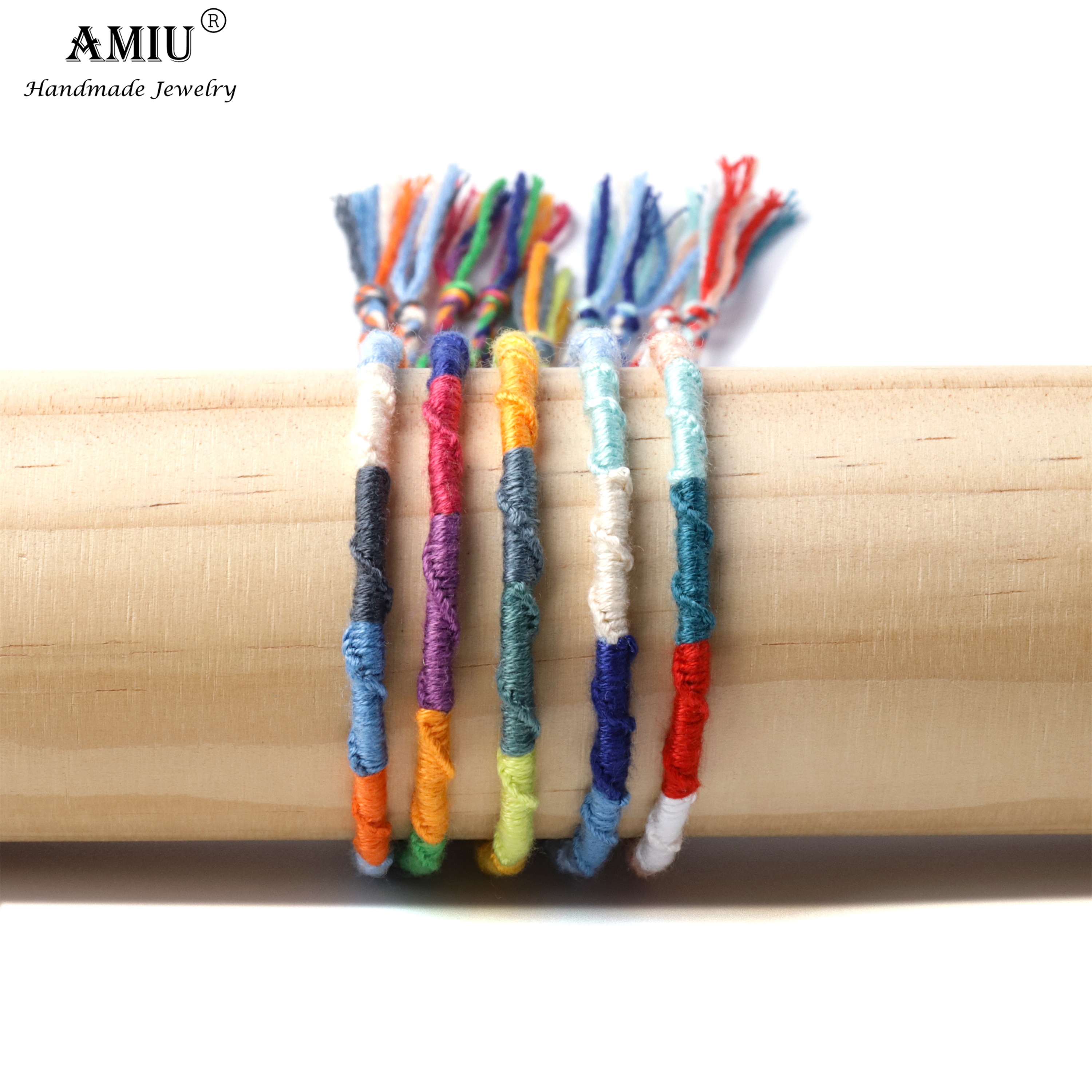 AMIU Handgemachte Freundschaft Böhmen Geflochtene gewebte Seil Fußkettchen Armbinde mit Quaste Brasilianische Schnur Fußkettchen Armbänder