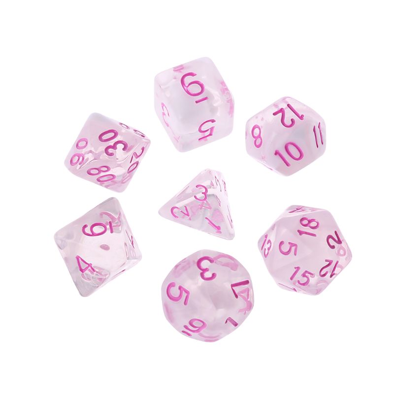 7 Pcs/Set Game Dice Transparent Dices Multi-side Desktop Games Party Play Polyhedral Black/Pink