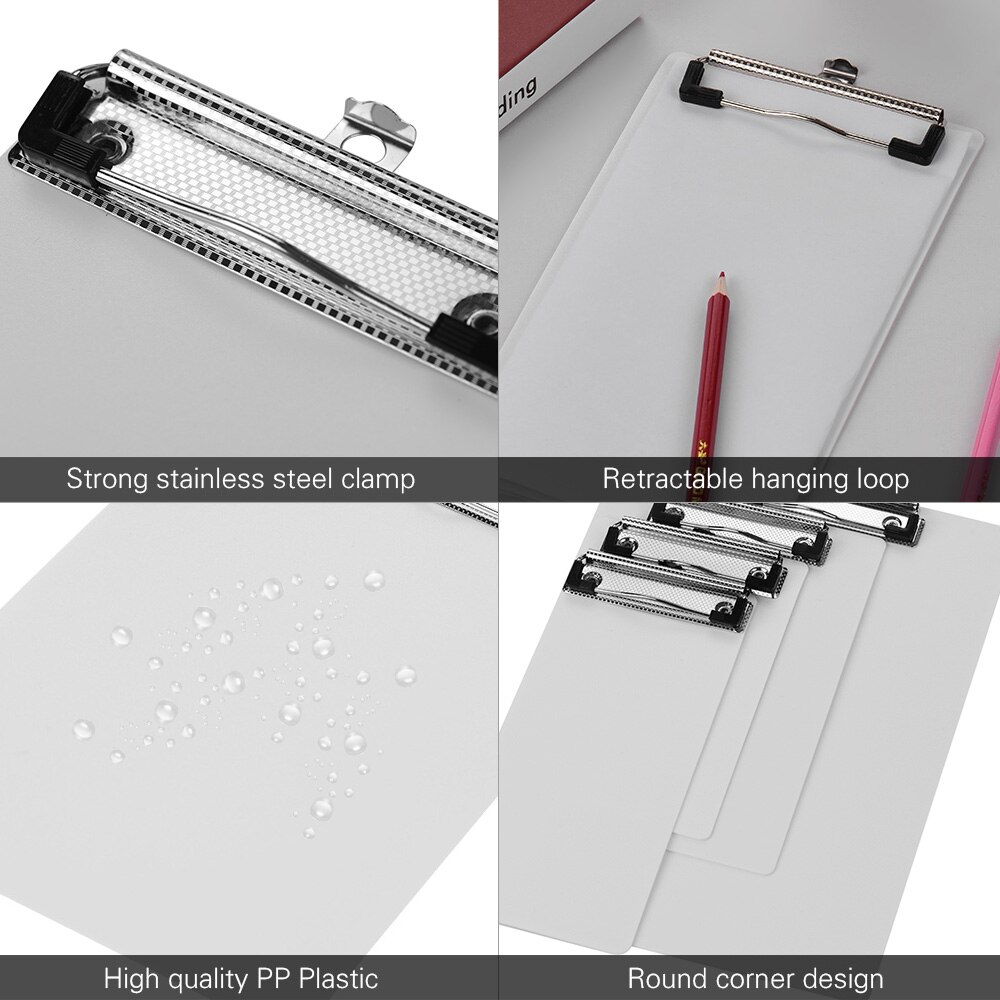 Plastikowy schowek metalowy klips notatki teczka teczka na dokumenty z wiszące pętli dostawa artykułów piśmienniczych