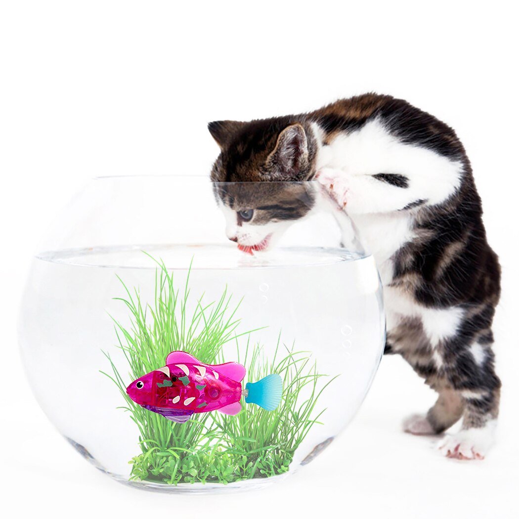 Juguete de peces y gatos para nadar, alimentados por batería, LED activado, pez, Gato de juguete, juguetes de peces con destornillador de maleza acuática para gatos: E