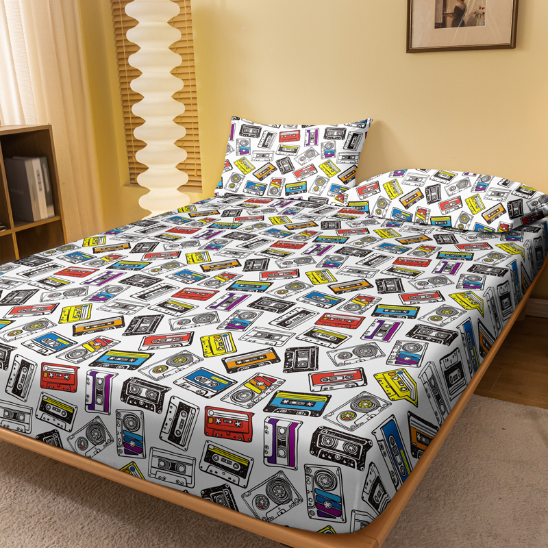1 set of magnetic tape patterned frosted bed sheets, bedroom printed bed cover, bedding (excluding pillowcases): 140x200cm