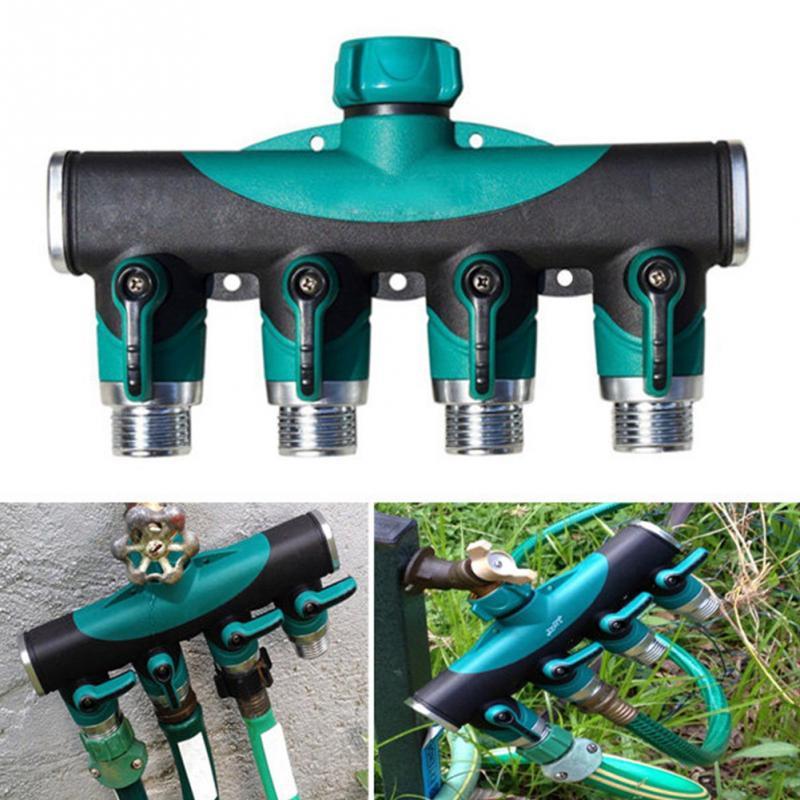 3/4" Arthritis Friendly Watering Garden Hose 4 Way Tap Splitter Brass Screw Thread 4 Way Hose Quick Connector Adapter