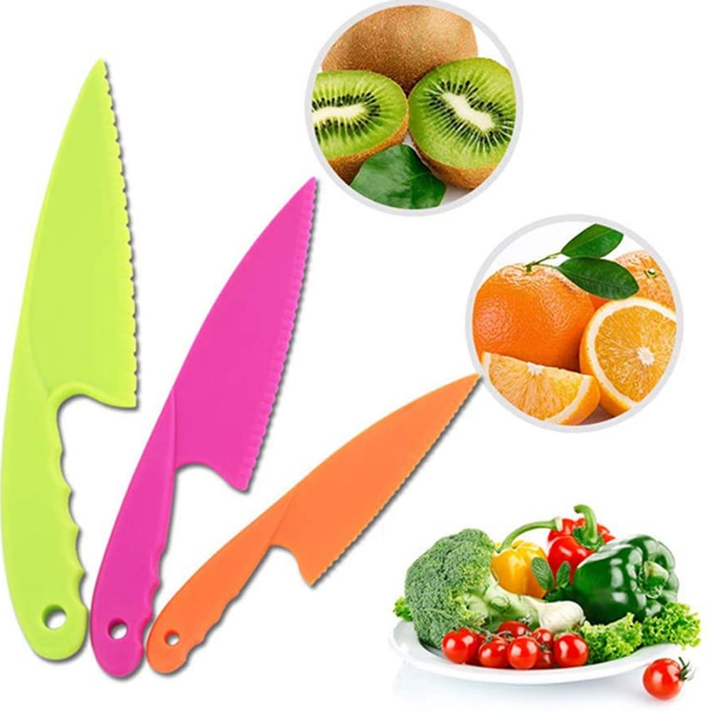 Plastik køkkenkniv sæt 3 størrelser børn nylon kniv børn sikkerhed madlavning kokke knive til frugt salat grøntsags salat brød
