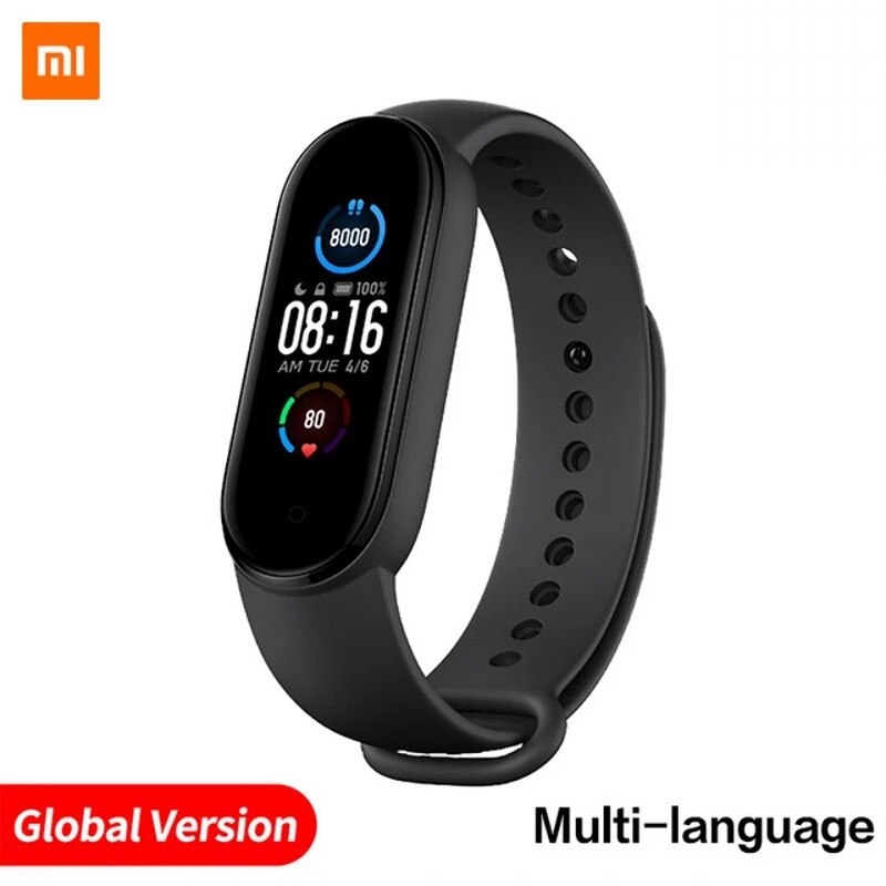 Xiaomi mi band 5 slimme armband 1:1 groot amoled-scherm hartslagmeter fitness tracker bluetooth 5.0 sport waterdichte band 5: Zwart