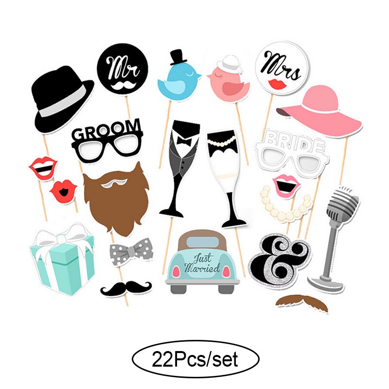 10-60 st diy-rekvisita till fotobås roliga mask glasögon mustasch läpp på pinne födelsedag brud bröllop dekoration fest tillbehör: 22 st set mrmrs