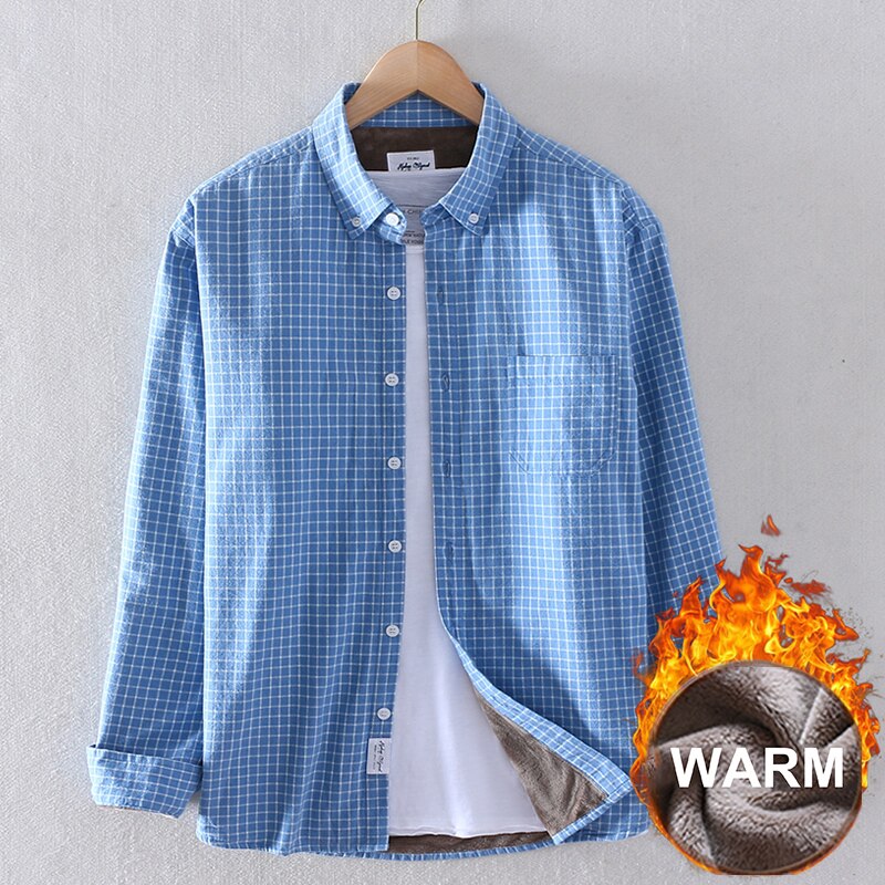 Schinteon mænd vinter varm skjorte 100%  slibende bomuld fløjl foer flannel bund plaid skjorte s -4xl top