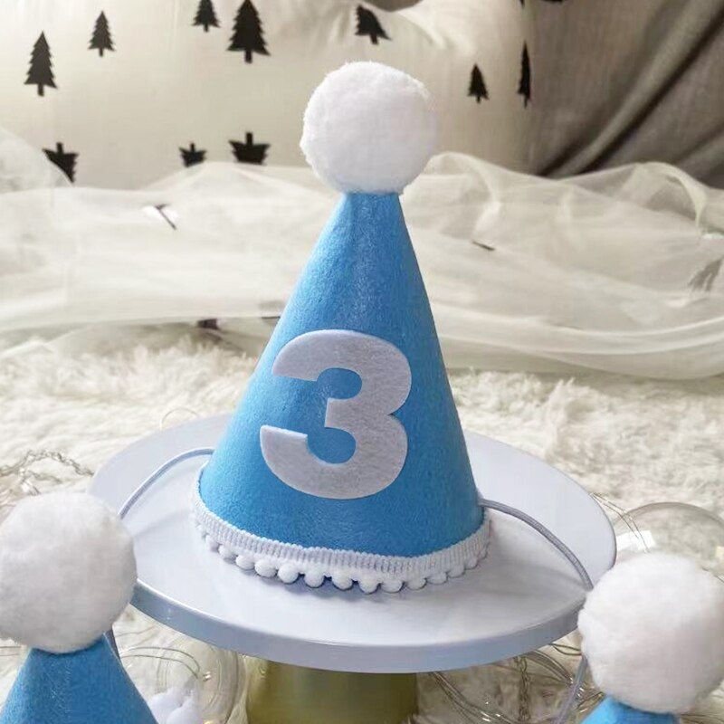 Chapeau couronne d'anniversaire pour enfants, coiffe princesse Prince, décoration de fête prénatale, fournitures pour fête d'anniversaire, 1/2/3 ans: Blue-3