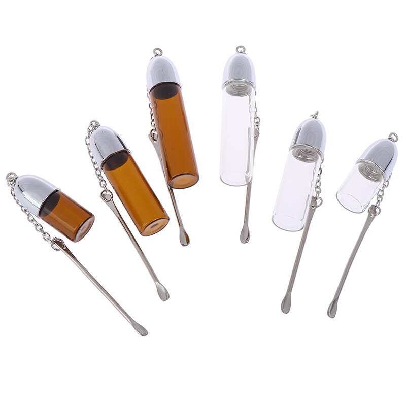 Glas Pil Doos Met Metalen Lepel Geneeskunde Opslag Container Dispenser Pil Case Clear Bruine Kleur 36 Mm/57 Mm/72 Mm