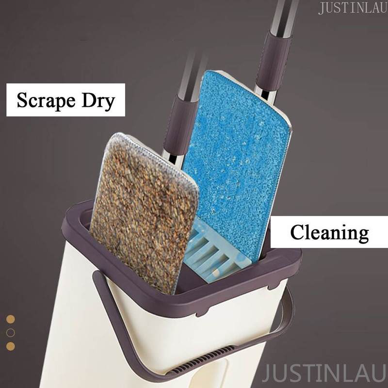 Selvrensende doven moppe flad klemme og spand håndfri vridning af gulv rengøring moppe våd eller tør brug automatisk centrifugering