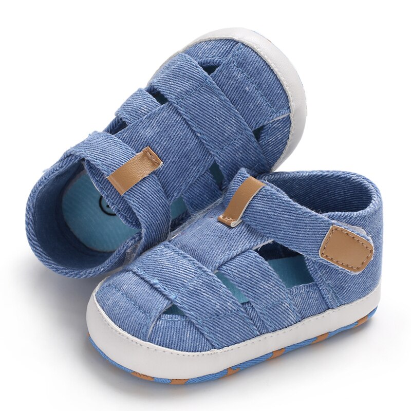 Småbarn pojke skor spädbarn bebis flickor pojkar rosett anti slip canvas andas barnvagn spjälsäng skor bekväm mjuk sula sneaker: Blå / 7-12 månader