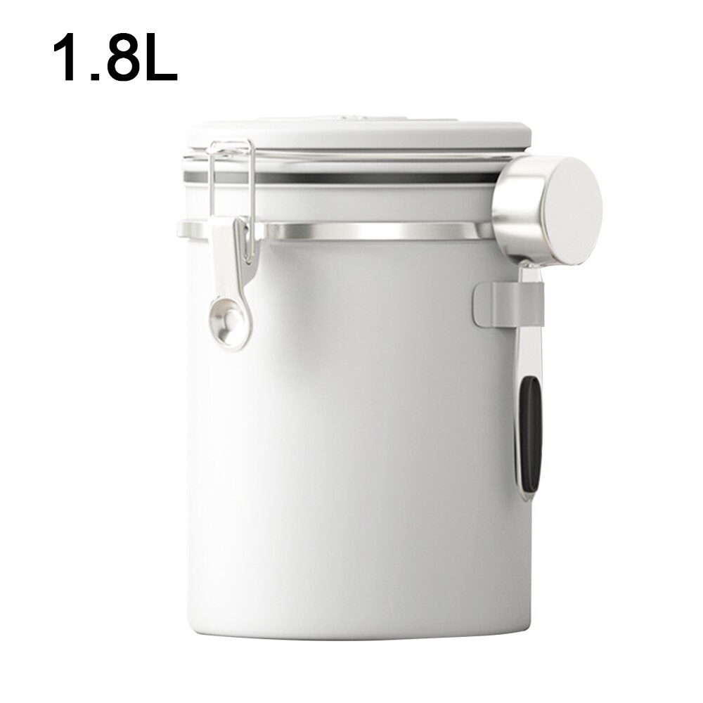 Moisture-Proof Coffee Storage Container Airtight Stainless Steel Coffee Canister Vault Coffee Bean Container To Keep Bean Fresh: White / 1.8L