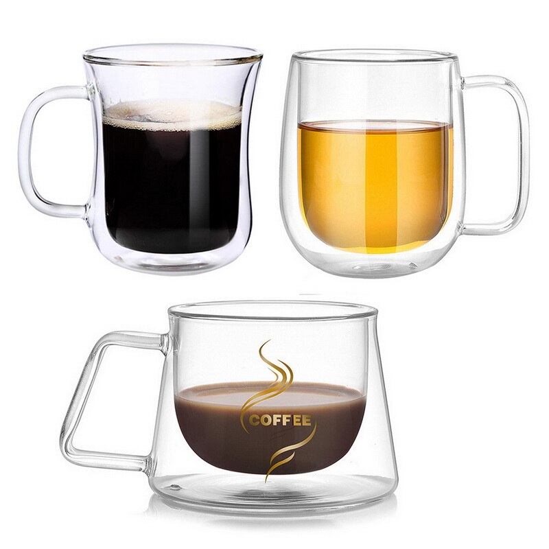 Varmebestandig dobbeltvægs glas kop øl espresso kaffekop sæt håndlavet øl krus te glas whisky glas kopper drinkware  #25