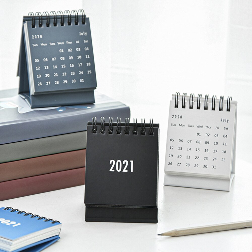 Jaar Mini Desktop Tafel Kalender Creatieve Bureau Coil Notepad Plan Schema Kraftpapier Kalender School Kantoorbenodigdheden