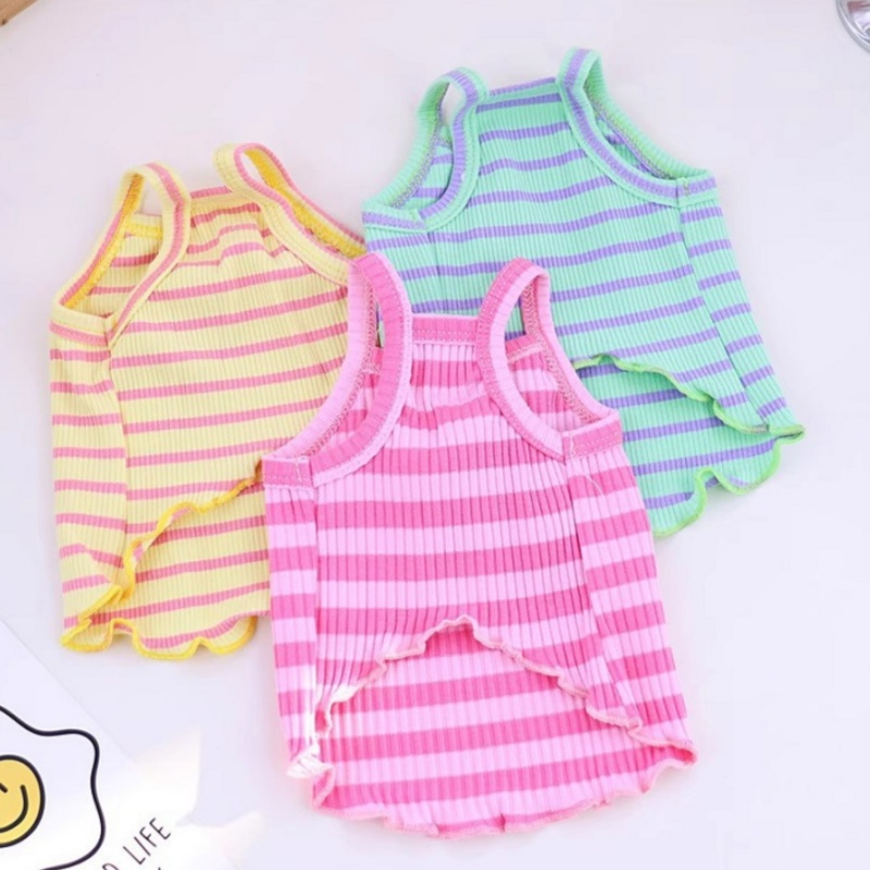 Striped Dog Clothes Summer Dog Suspender Vest Cute Puppy Singlet Flower Print Cat Shirt Pet Vest Bichon Frise Costumes