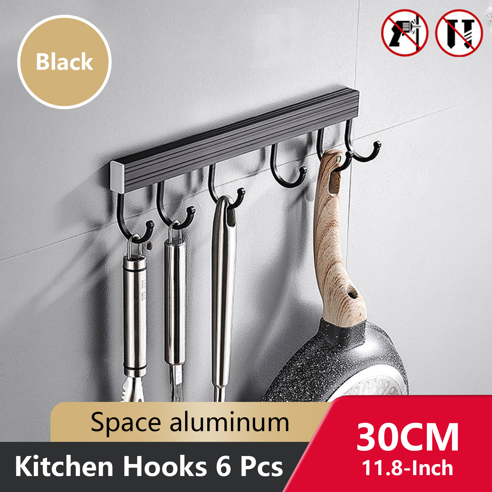 Wall Mounted Kitchen Hook Rack No-Punching Wall Hangers Rail Kitchen Utensils Rack Spoon Shovel Chopping Board Storage Rack: light green