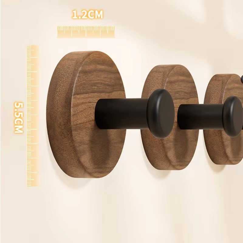Ganchos autoadhesivos de madera maciza, colgador colgante de nogal, gancho de pared para baño, estante de almacenamiento de abrigos para dormitorio, gancho decorativo para llaves y toallas para el hogar
