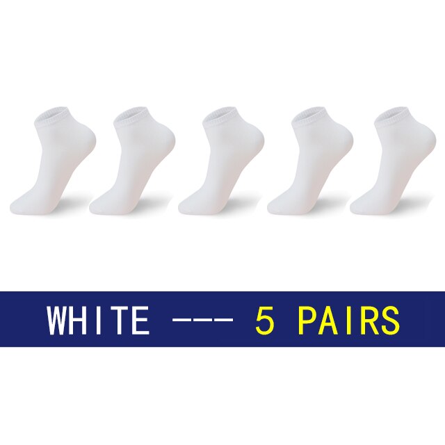 Chaussettes courtes grandes tailles en coton pour homme, décontractées, respirantes, pour chaussures bateaux, estivales, lot de 5 paires: WHITE / Eu39-43 Us6.5-9